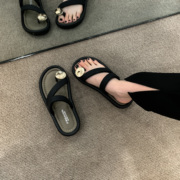 夹趾拖鞋女夏季外穿2024法式绝美高级感时尚厚底黑色泰国凉鞋