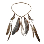波西米亚民族风印第安嬉皮流苏发绳木珠 孔雀羽毛发饰头饰发带