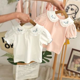 夏季1岁宝宝洋气娃娃领短袖T恤女童薄款半袖上衣儿童纯棉夏装