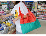 撞色拼接购物袋超轻便携折叠时尚超市大容量，袋子单肩手提买菜大包