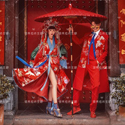 影楼主题服装国潮摄影复古大红中国风戏服时尚高端国潮婚纱照服装