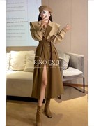rixoexit法式韩版英伦，风中长款设计感撞色拼接风衣女秋冬季外套