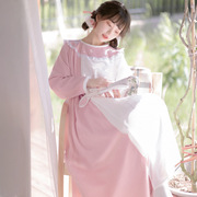 趁草眠原创女装睡衣汉元素中国风睡衣长袖国风睡裙冬季一件连衣裙