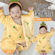 婴儿睡衣睡袍法兰绒宝宝，保暖内衣秋冬款护肚，连体衣服冬季幼儿冬装
