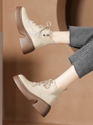 马丁靴女高跟靴2023英伦风侧拉链今年流行的增高粗跟厚底短靴