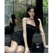 无袖黑色辣妹性感抹胸夏季短款拉链设计裹胸上衣+高腰气质蓬蓬裙