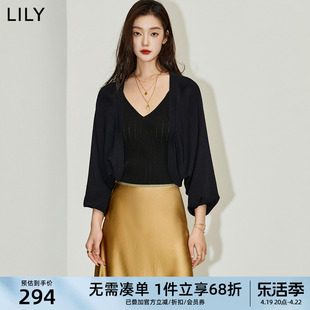 lily2024夏女装(夏女装)时尚黑色，针织外套小披肩上衣连衣裙吊带外搭女
