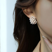 韩国高级感耳环优雅名媛水钻耳钉耳扣式耳夹白色珍珠新娘婚纱耳饰