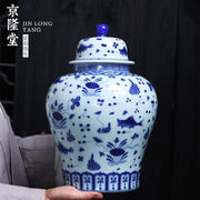 青花瓷茶叶罐陶瓷大号，普洱罐密封茶缸中式存储陶罐，家用复古