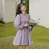 温柔风紫色连衣裙女2024年春季仙女遮肉显瘦减龄公主裙小个子