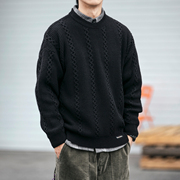 针绞花 日系复古情侣毛衣秋冬加厚保暖百搭男纯色打底针织衫