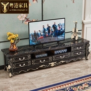 粤港家具欧式全实木电视柜客厅地柜茶几组合橡木雕花烤漆美式家具