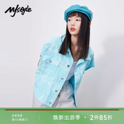 mjstyle夏季街头风帅气衬衫领马卡龙花样印花潮流纯棉马甲外套女