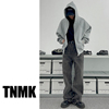 tnmk美式重磅500g灰色开衫，卫衣男女纯色，基础连帽短款拉链帽衫外套