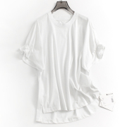 纯色宽松显瘦廓形圆领缩褶设计蝙蝠型短袖，夏季时髦女t恤m316