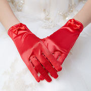 婚纱手套短款新娘手套女白韩式旗袍手套结婚礼服，红色秀禾服短手套
