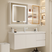 现代简约洗手洗脸盆柜，组合轻奢实木陶瓷一体盆，浴室柜卫生间洗漱台