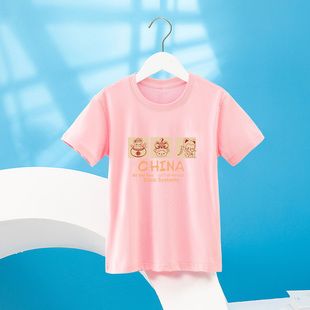 阿狸童话糖果色夏季短袖纯棉纯色T恤男女童卡通图案薄款上衣