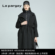 Lapargay纳帕佳2023女装秋冬季黑白色中长款羽绒服大衣外套