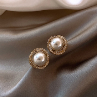 s925银针螺旋珍珠耳环，韩国气质耳钉，2023年高级感大气耳饰宝石