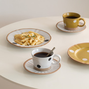 日式波点粗陶咖啡杯碟复中古早餐杯创意水杯子餐盘牛奶杯手作