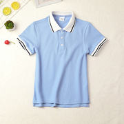 儿童短袖t恤蓝色夏天男童，polo衫女童半袖，t天中学生小学生夏季校服