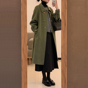 今年流行高级感绿色呢子大衣女秋冬韩版小个子中长款毛呢外套