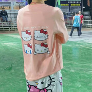 hellokitty短袖男上衣哈喽kitty粉色t恤衣服2023韩版潮流夏季