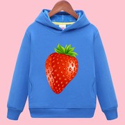 卫衣加厚帽衫中小学生班服大草莓儿童蓝色水果，童装男女童加绒绒