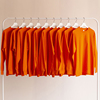秋季橙色 橘色重磅纯棉打底衫圆领上衣BF风长袖T恤男女宽松潮