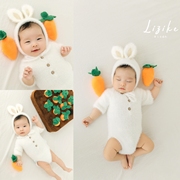 宝宝拍照服装小兔子拔萝卜主题新生儿满月百天照服饰婴儿摄影道具