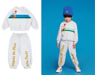 韩国童装ins风灰色，史丹利兔子字母，裤子运动套装卫衣卫裤