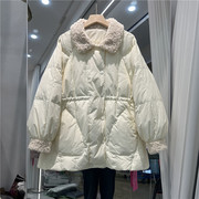 2023年韩版羽绒服女中长款羊羔毛拼接收腰显瘦小个子，加厚外套