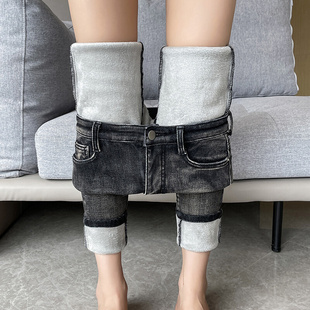 高货单扣加绒加厚直筒牛仔裤女冬季高腰工厂尾单马来西亚大码女裤