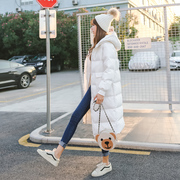 白色羽绒棉服女中长款2023年韩版连帽，过膝棉衣棉袄加厚冬外套