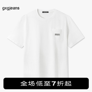 gxgjeans男装 2024年夏季白色圆领短袖体恤男白色口袋字母T恤