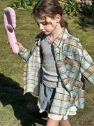 儿童长袖衬衫2025春夏季新款男女童格子衬衣印花上衣薄款防晒衣潮
