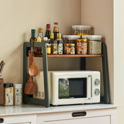 厨房置物架微波炉架实木台面双层调料品碗盘烤箱收纳架子