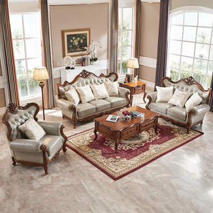 美式全实木真皮沙发客厅奢华家具新古典沙发沙发组合欧式皮衣沙发