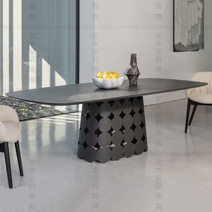 意式轻奢不锈钢餐桌现代简约家用长方形高端极简饭桌玄关台装饰几
