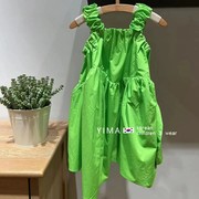 韩国童装女童夏季洋气，小清新绿色连衣裙儿童，吊带裙女宝宝背带裙