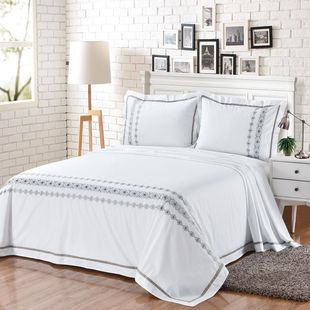 外贸原单纯棉全棉双人1.5米1.8米2米床用白色绣花床单枕套三件套