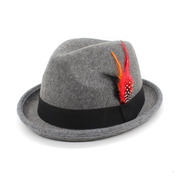 英伦绅士小帽檐礼帽fedora hat 舞台表演巴拿马帽子羽毛带爵士帽