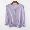 100%亚麻薄款紫色针织开衫外套女夏季披肩防晒空调衫罩衫