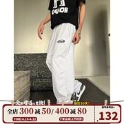 404mob美式复古刺绣设计夏季浅花灰色宽松阔腿直筒休闲卫裤运动裤