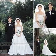 婚纱照样片影楼工作室外景白纱草坪婚纱照高端森系样片H1073