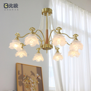 法式复古全铜吊灯8头艺术玻璃灯罩美式复古田园，客厅卧室餐厅灯具