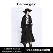 lapargay纳帕佳女装，黑色中长款风衣休闲宽松外套，长袖大衣