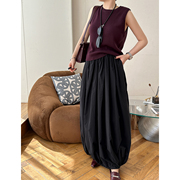 liashen·夏季黑色蓬蓬，高腰花苞半身裙，中长款设计感小众裙子