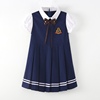 春夏女童衬衫领假两件连衣裙学院风短袖演出服儿童可爱园服